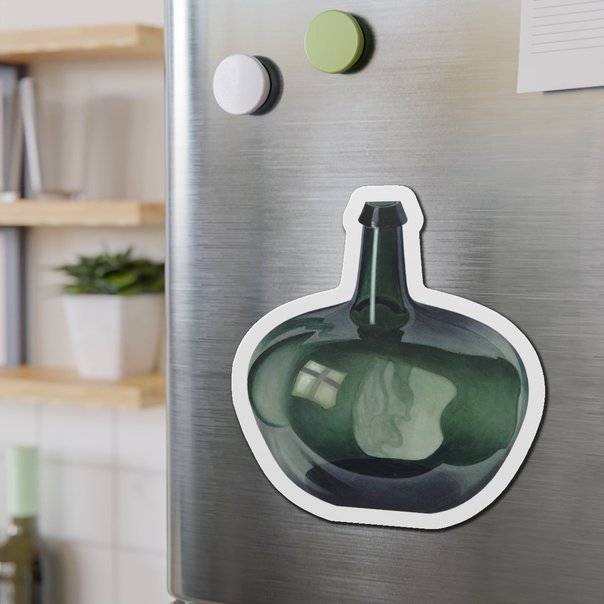 Glass Bottle Antique Green Die-Cut Magnets