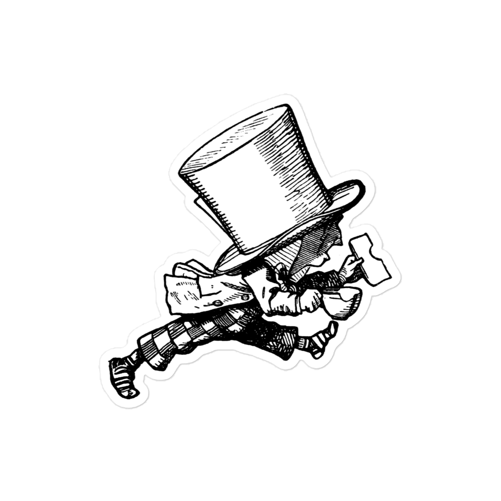 The Hatter Running with Tea and Bread-and-Butter by John Tenniel from Alice's Adventures in Wonderland Kiss-cut Sticker
