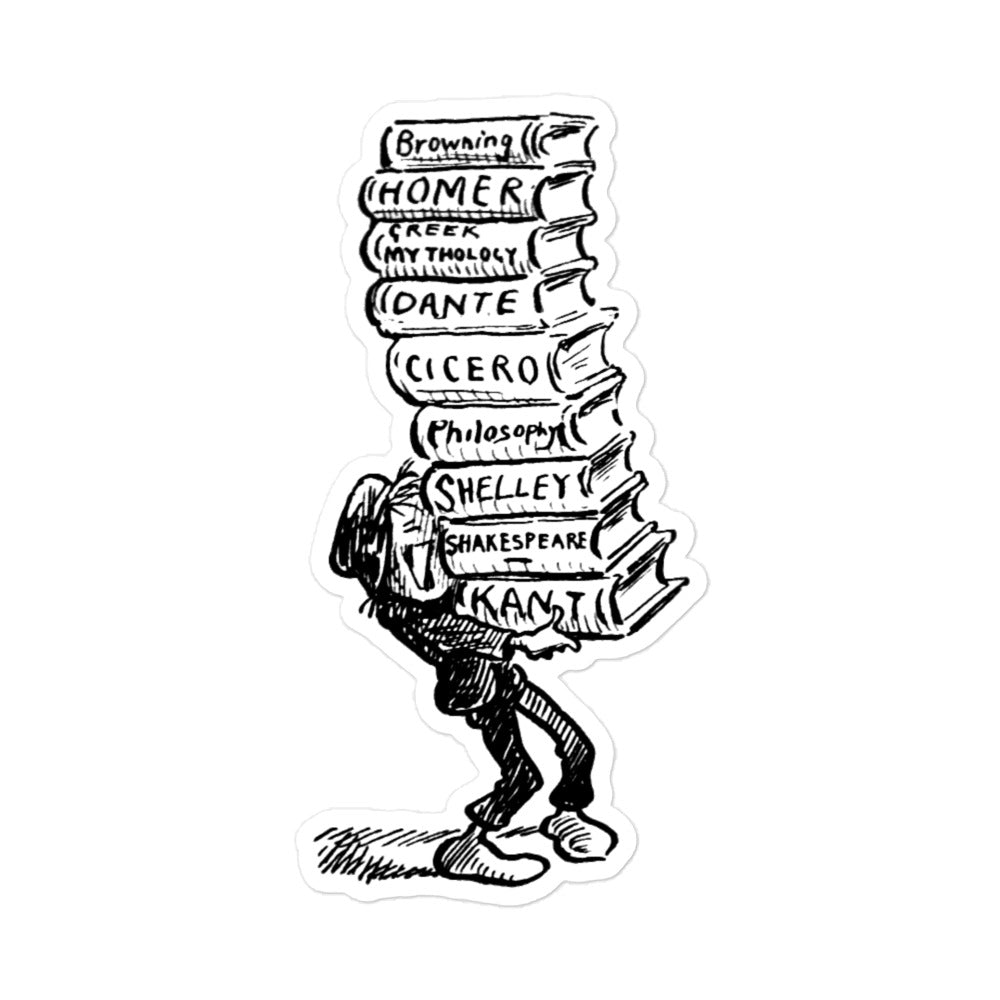 Carrying a Stack of Books Vintage Illustration Kiss-cut Sticker