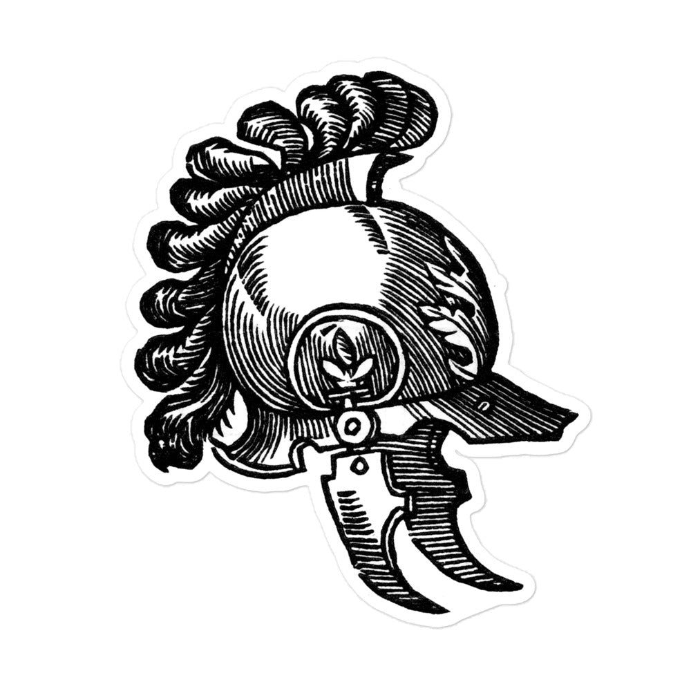 Fancy Knight's Helmet with Plume Vintage Illustration Kiss-cut Sticker