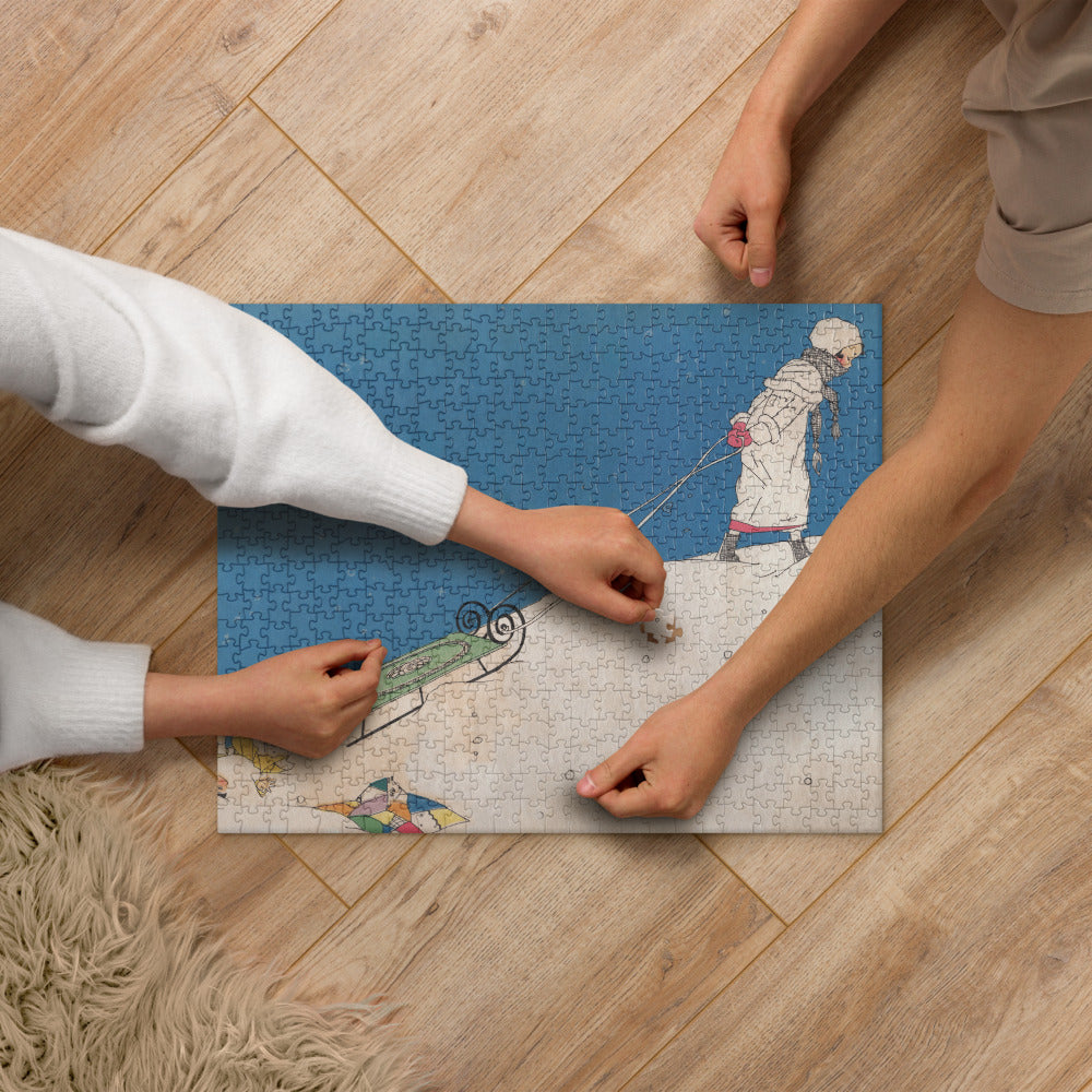 Girl with Snow Sled Endpapers from Sunny Rhymes for Happy Children 1917 Jigsaw Puzzle