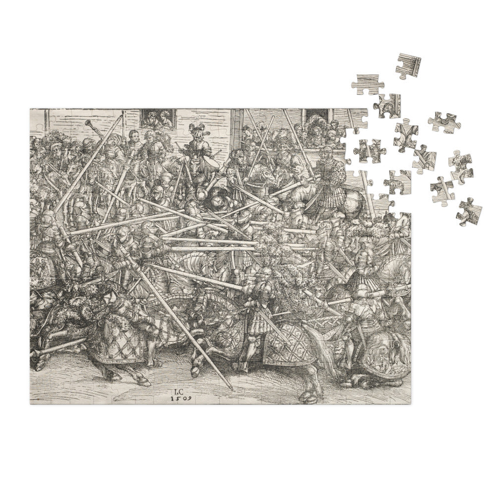 The Tournament with Lances by Lucas Cranach the Elder (1509) Jigsaw puzzle with tin