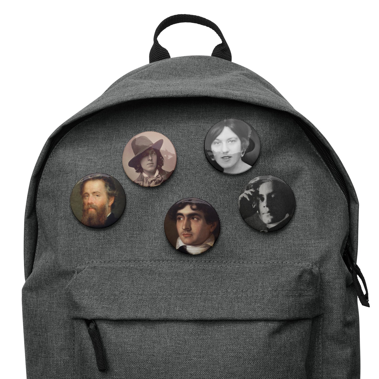 Authors - Oscar Wilde, Hope Mirrlees, Herman Melville, John Polidori, Kahlil Gibran Set of pin buttons