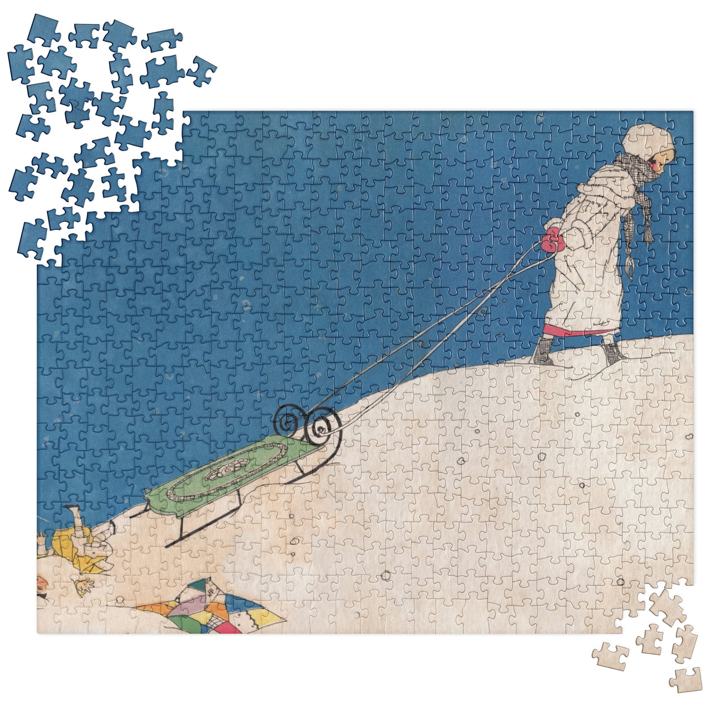 Girl with Snow Sled Endpapers from Sunny Rhymes for Happy Children 1917 Jigsaw Puzzle