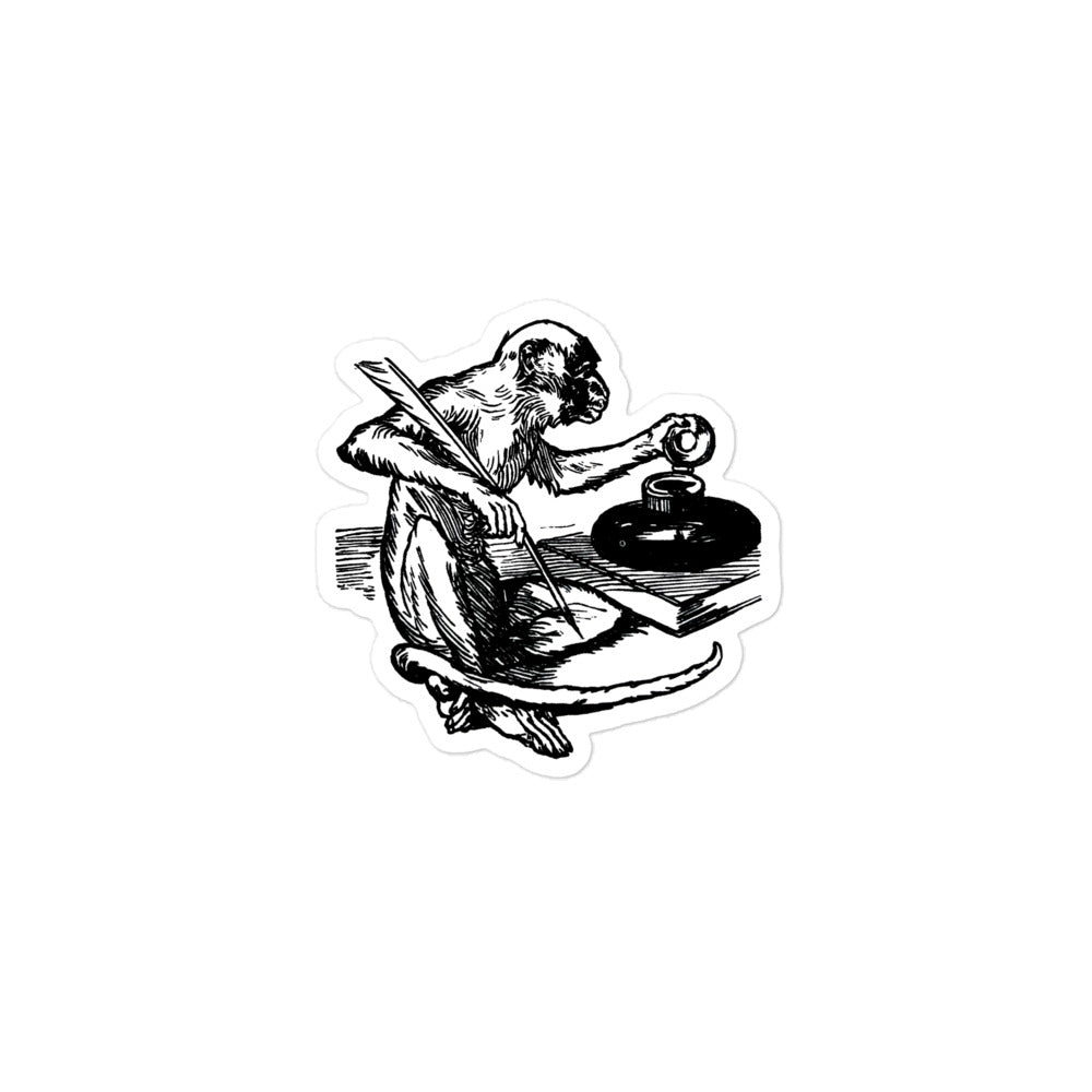 Monkey with a Feathered Pen and Inkwell Vintage Illustration Kiss-cut Sticker