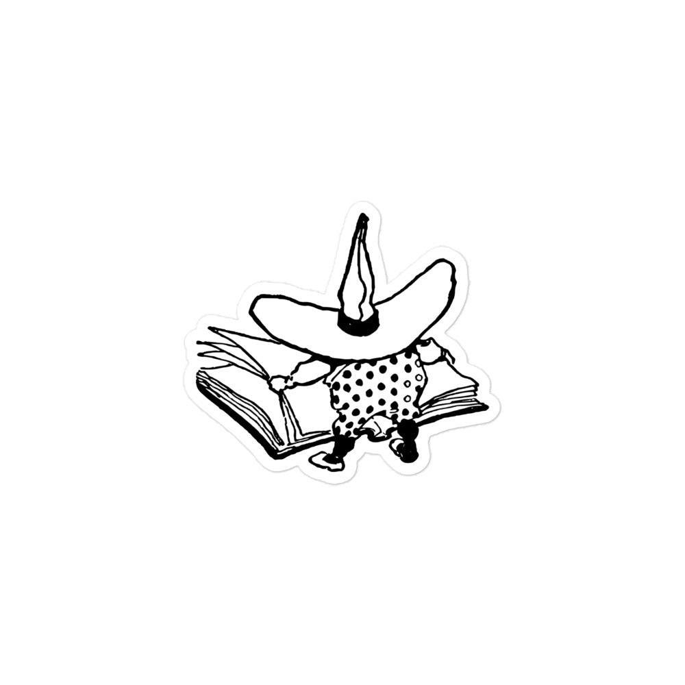 Imp with Big Hat and Polka Dot Pants Reading Vintage Illustration by Frank VerBeck Kiss-cut Sticker