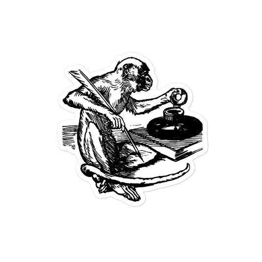 Monkey with a Feathered Pen and Inkwell Vintage Illustration Kiss-cut Sticker