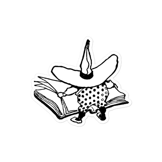 Imp with Big Hat and Polka Dot Pants Reading Vintage Illustration by Frank VerBeck Kiss-cut Sticker