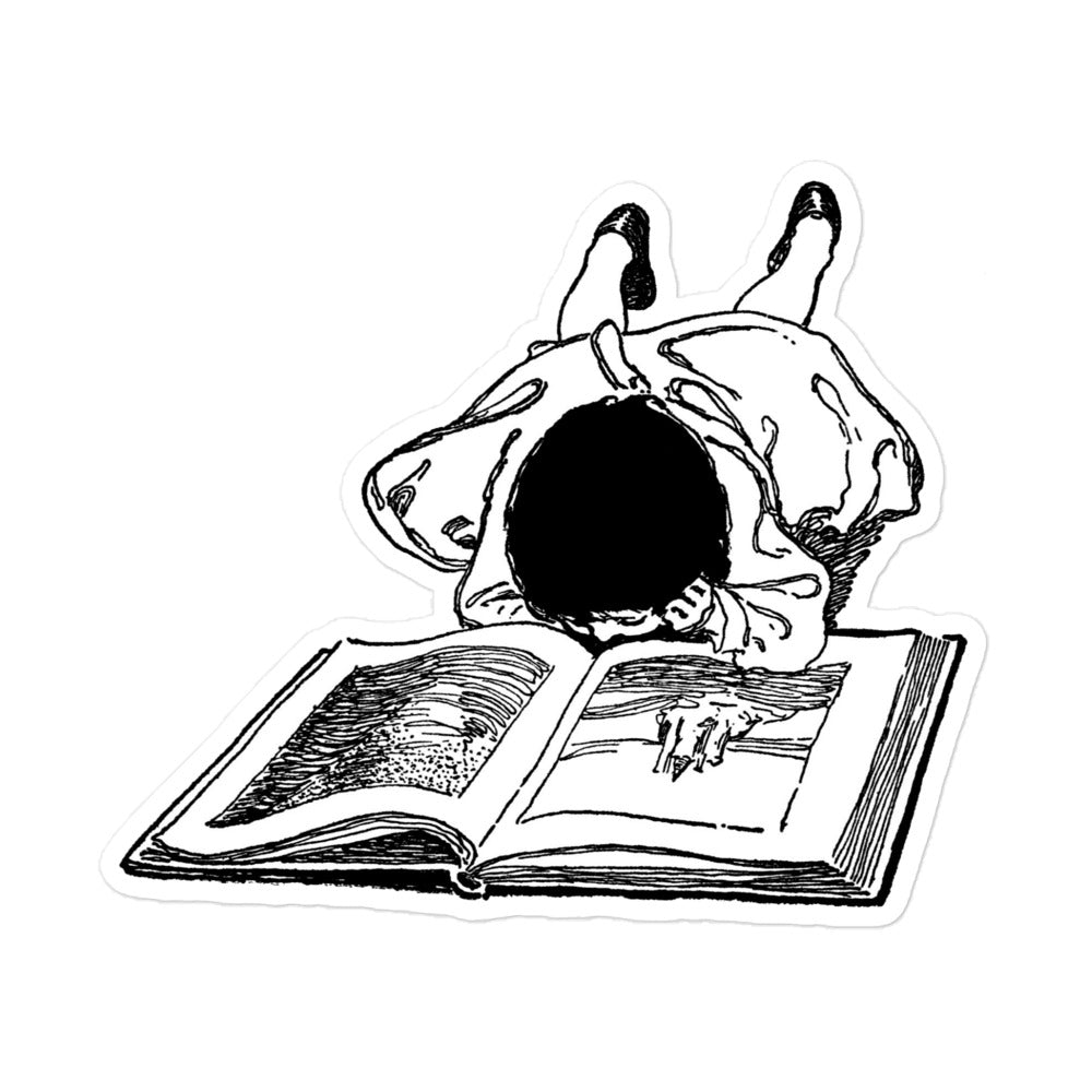 Child Reading Vintage Illustration Kiss-cut Sticker
