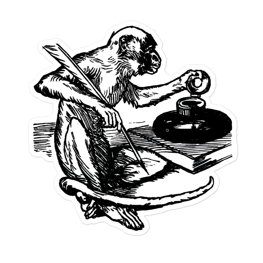 Monkey with a Feathered Pen and Inkwell Vintage Illustration Kiss-cut Sticker