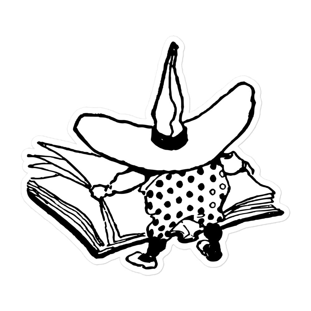 Imp with Big Hat and Polka Dot Pants Reading Vintage Illustration by Frank VerBeck Kiss-cut Sticker