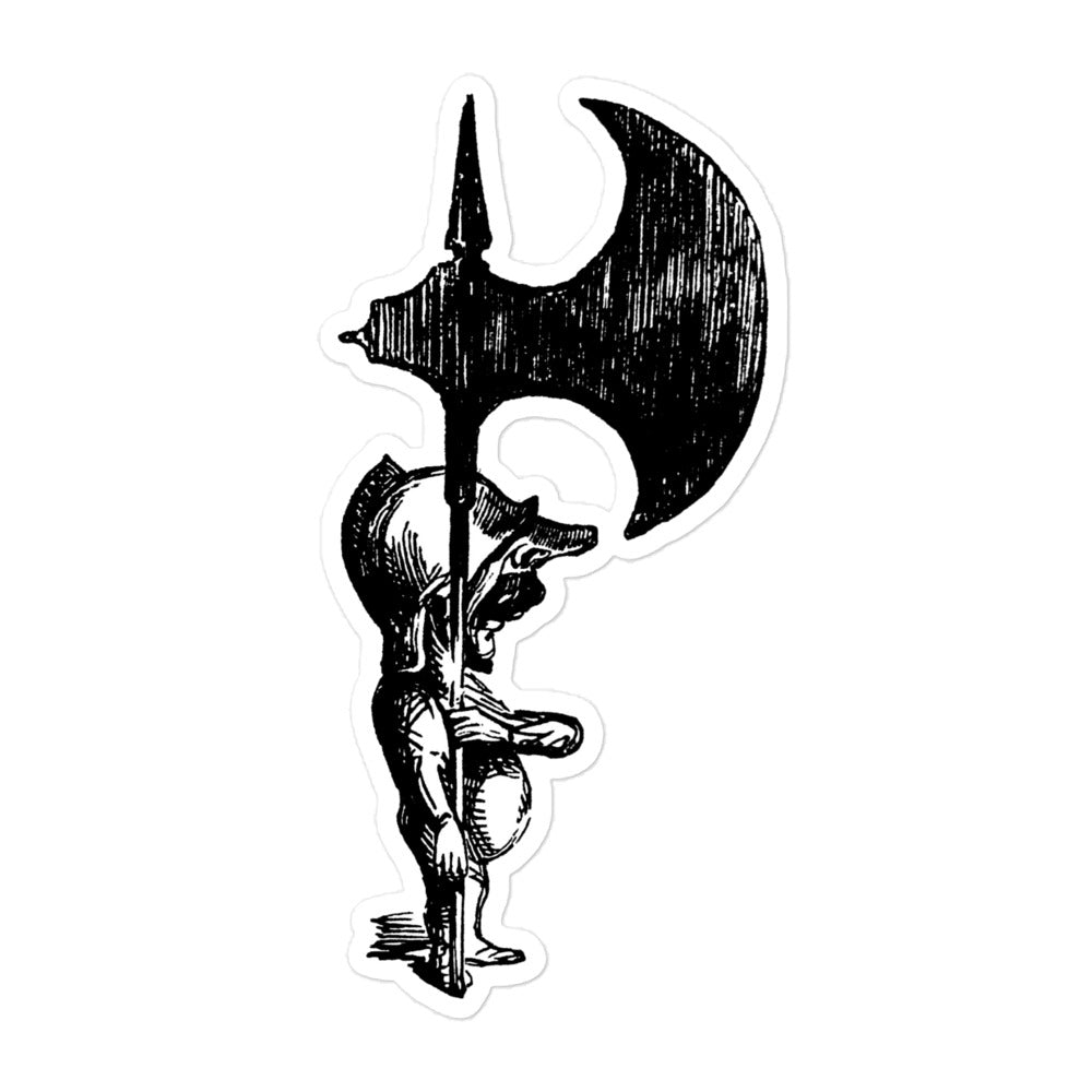 Small Guard in Helmet with Giant Axe Vintage Illustration Kiss-cut Sticker