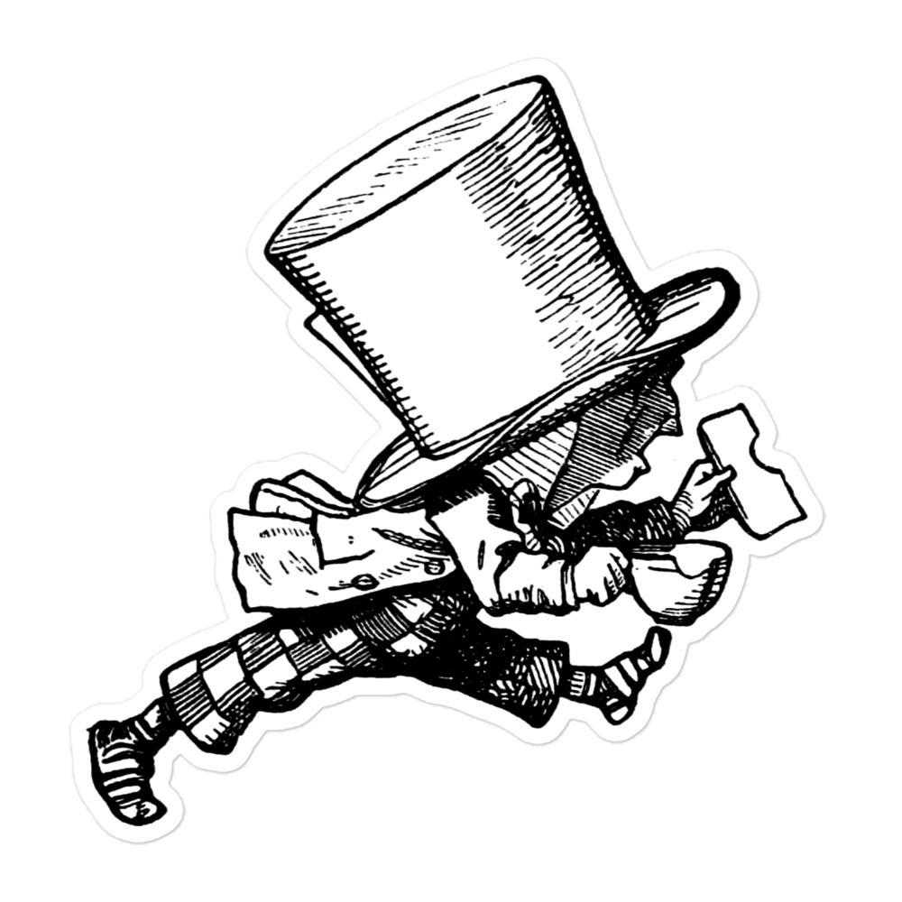 The Hatter Running with Tea and Bread-and-Butter by John Tenniel from Alice's Adventures in Wonderland Kiss-cut Sticker