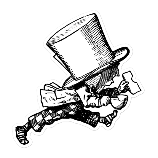 The Hatter Running with Tea and Bread-and-Butter by John Tenniel from Alice's Adventures in Wonderland Kiss-cut Sticker
